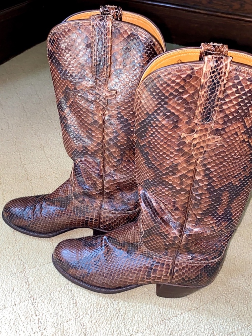 Lucchese Python Snakeskin Leather Cowboy Boots